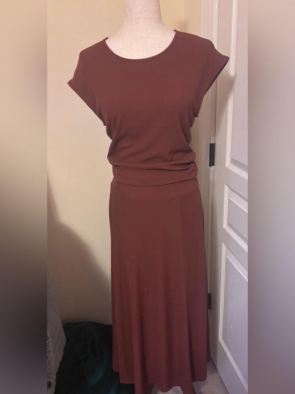 Rust Brown as Ribbed Two-Piece Dress Set